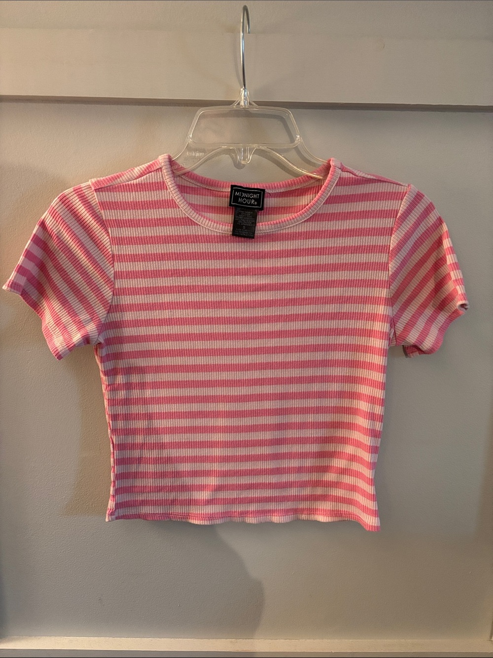 Midnight Hour Pink & White Striped Ribbed Tee
